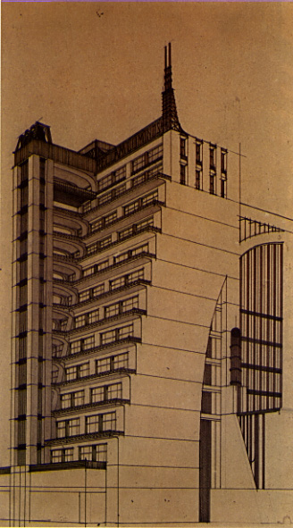 [Terraced Building with exterior elevators, by Antonio Sant'Elia]